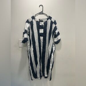 HUMANOID Tunic Dress S/M Vertical Stripe White Navy Langenlook Capsule Pocket